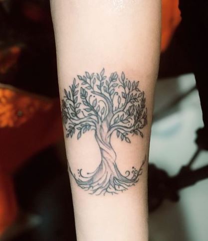 Tree with Leaves Forearm Tattoo