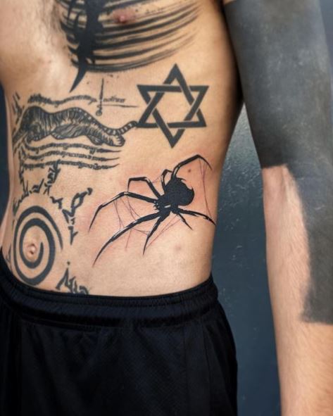 David Star and Black Widow Ribs Tattoo