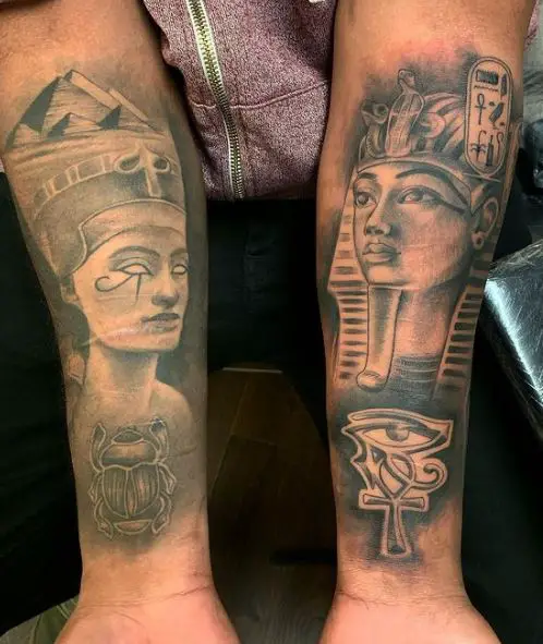 Pharaohs with Scarab and Ankh Forearm Tattoo