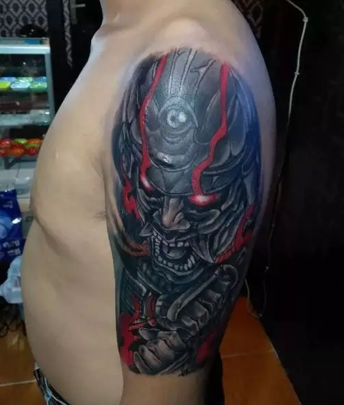 Red Eyes on Samurai Arm Tattoo