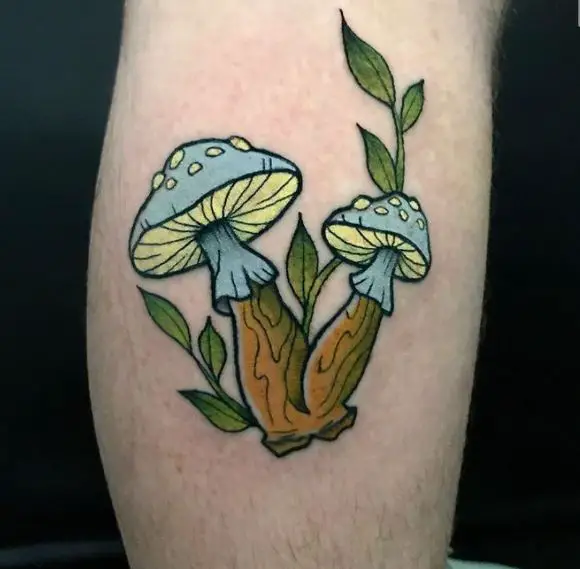 Blue Mushrooms Leg Tattoo