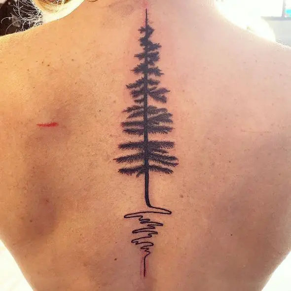 Black Pine Tree Spine Tattoo