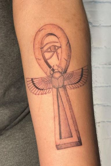Scarab and Ankh Forearm Tattoo