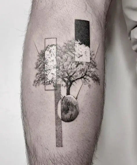Geometric Forms and Tree Forearm Tattoo