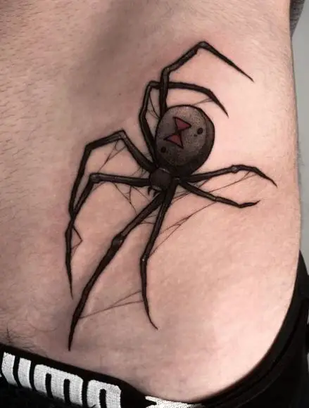 Spider Web and Black Widow Belly Tattoo