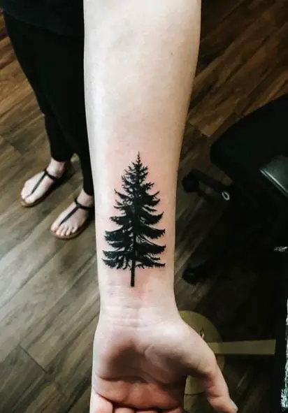Black Pine Tree Wrist Tattoo