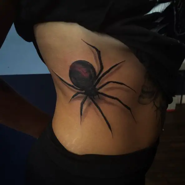 Shaded Black Widow Ribs Tattoo