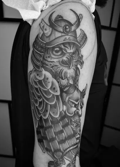 Owl Samurai and Hannya Arm Tattoo
