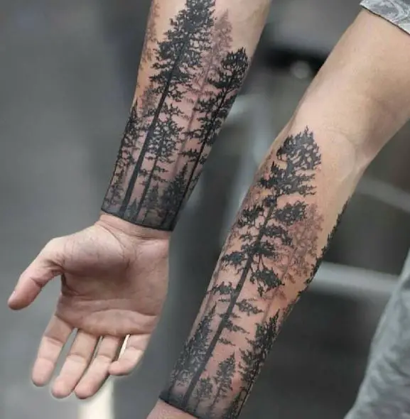 Dark Trees Forearm Tattoo