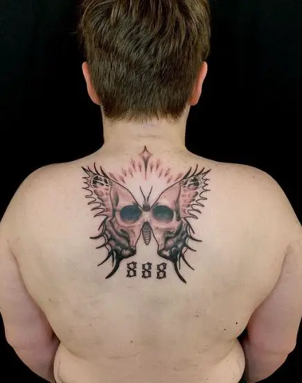 Skull on Death Moth Back Tattoo