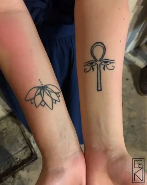 Lotus and Ankh Forearm Tattoos