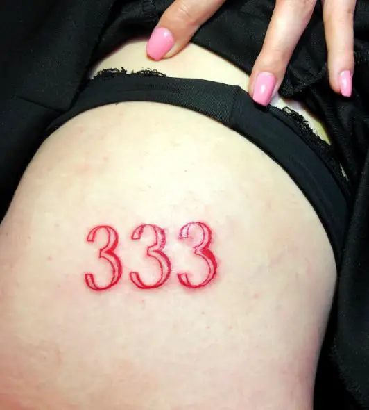 Red 333 Thigh Tattoo