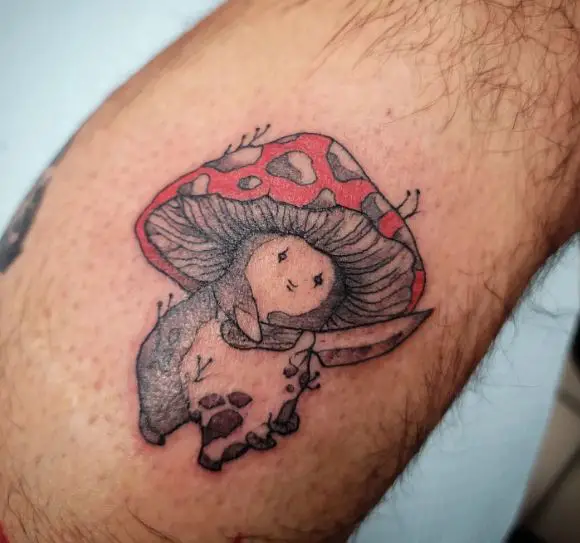 Red and White Mushroom with Knife Tattoo