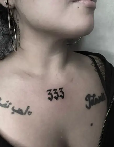 Black Bold 333 Chest Tattoo