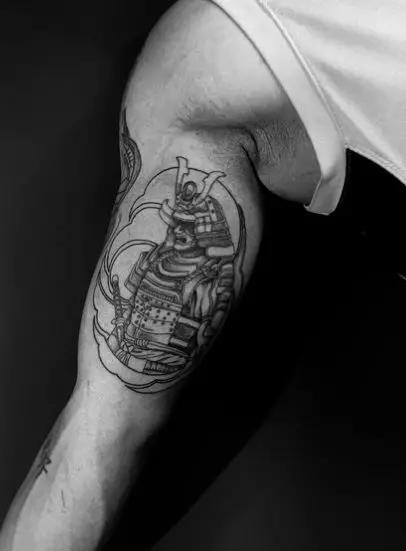 Grey Samurai with Katana Arm Tattoo