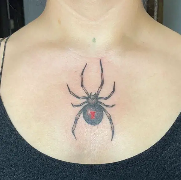 Grey Black Widow Chest Tattoo