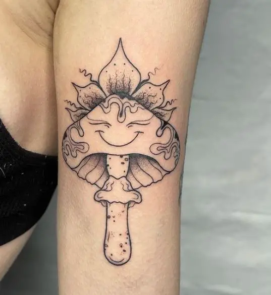 Smiling Mushroom Forearm Tattoo