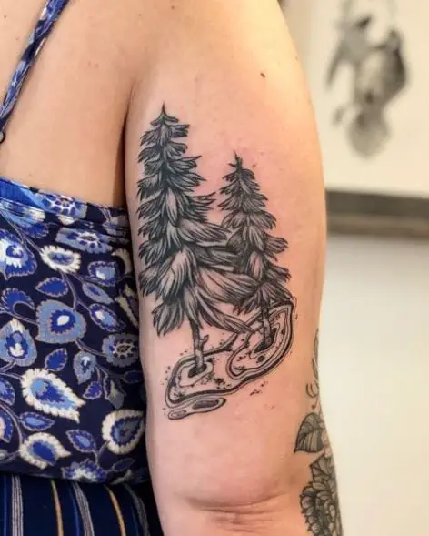 Grey Pine Trees Arm Tattoo