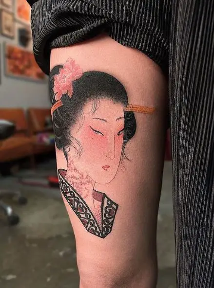 Geisha with Flowers in Hair Tattoo