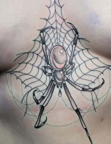 Spider Web and Black Widow Brest Tattoo