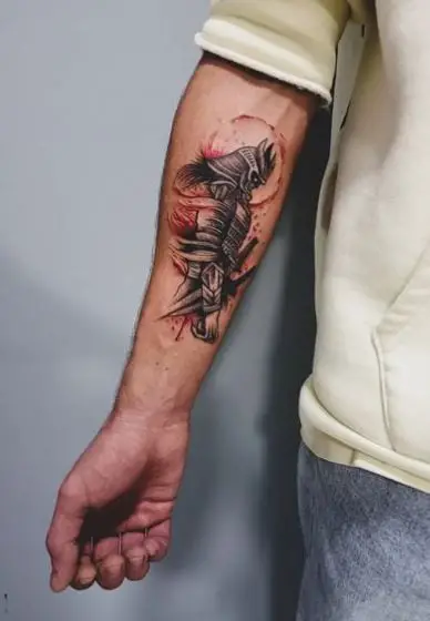 Black and Red Samurai Forearm Tattoo