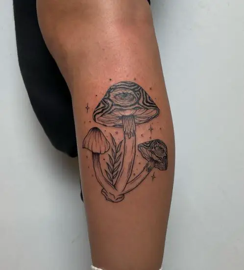 Mushrooms with Eyes Leg Tattoo