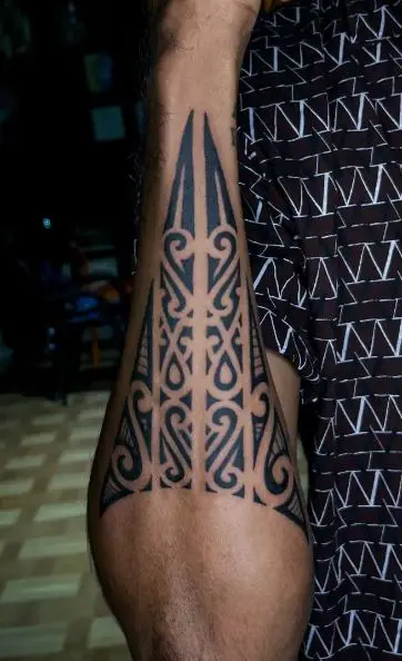 Black and Grey Tribal Forearm Tattoo
