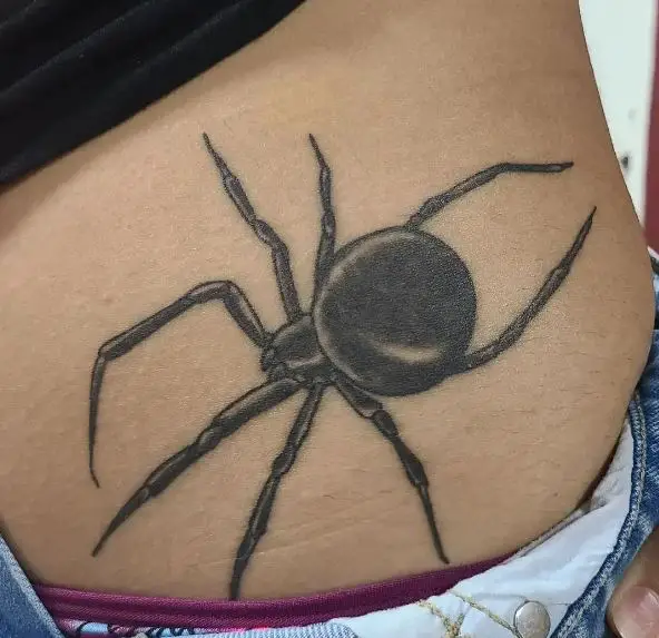 Grey Black Widow Belly Tattoo