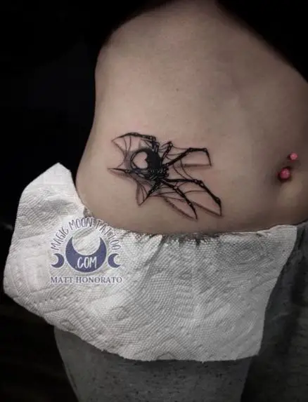 Spider Net and Black Widow Belly Tattoo