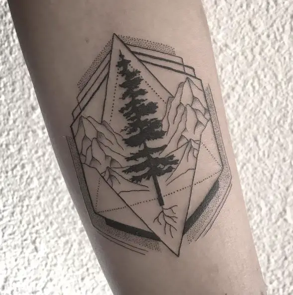 Symmetrical Rocks and Pine Tree Arm Tattoo