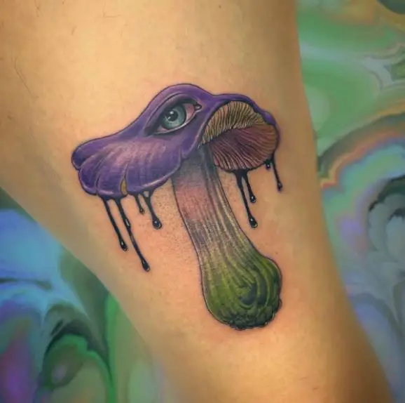 Colorful Mushroom with Eye Leg Tattoo