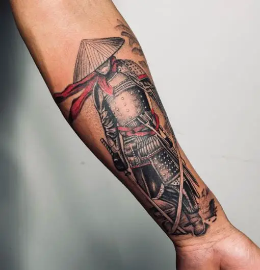 Samurai with Two Katanas Forearm Tattoo