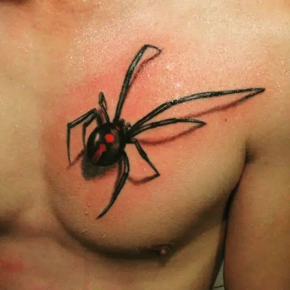 Black Widow with Red Dots Chest Tattoo