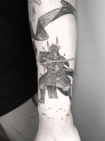 Samurai with Katana Forearm Tattoo