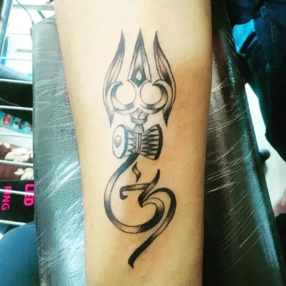 Trishul Damru and Om Forearm Tattoo