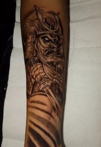 Grey Samurai with Katana Forearm Tattoo
