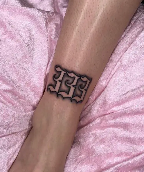 Grey Shaded 333 Ankle Tattoo