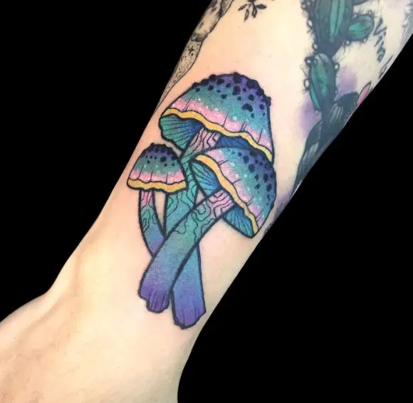 Colored Mushrooms Forearm Tattoo