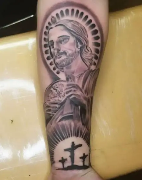 Crucifixion and Jesus Forearm Tattoo