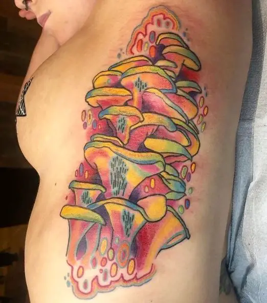 Colorful Mushrooms Ribs Tattoo