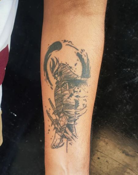 Grey Samurai Warrior Forearm Tattoo
