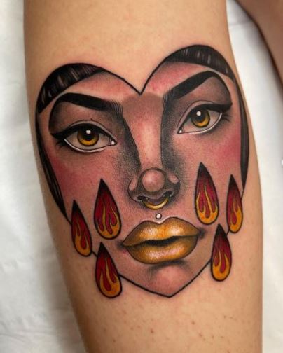 Realistic Face Crying Heart Forearm Tattoo