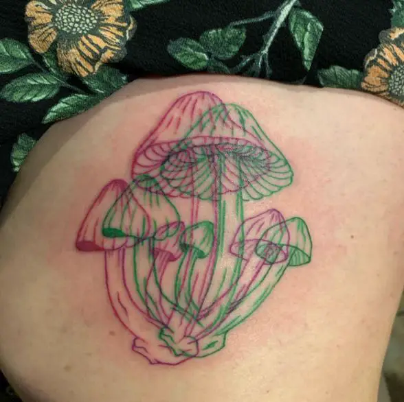 Psychedelic Red and Green Mushrooms Tattoo