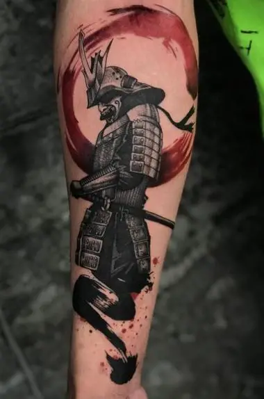 Black and Red Samurai Forearm Tattoo