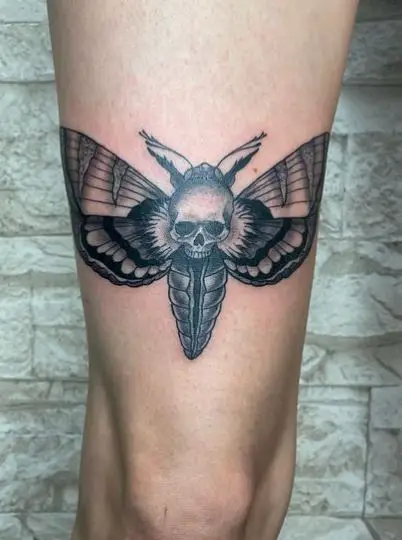 Shaded Death Moth Thigh Tattoo