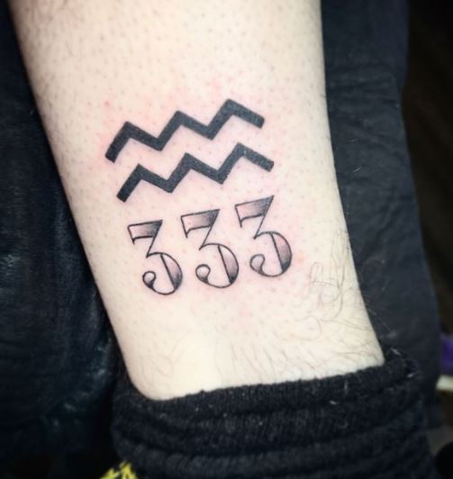 Aquarius Sign and Grey 333 Tattoo