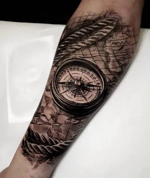 Map and Compass Forearm Tattoo