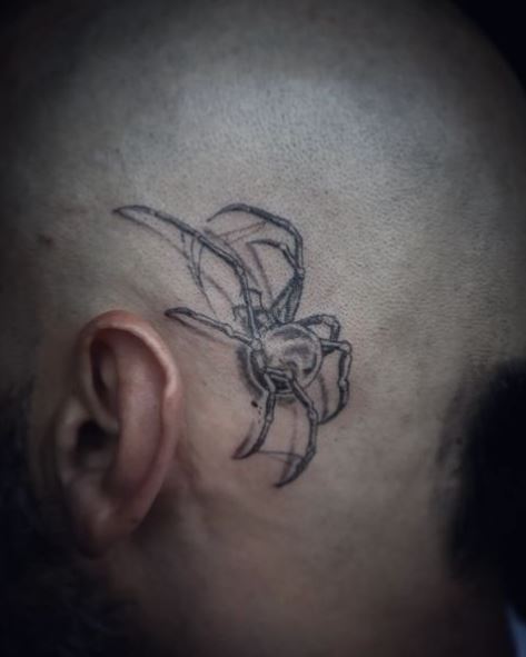 Grey Black Widow Head Tattoo