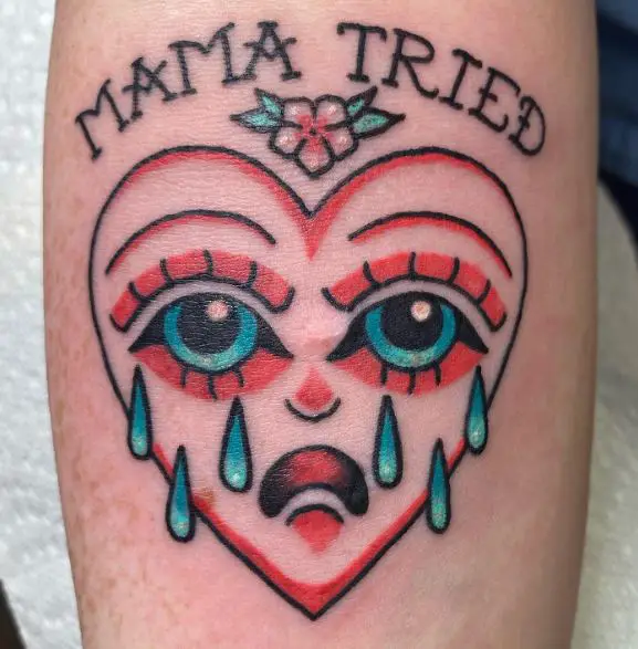 Colorful Crying Heart Leg Tattoo