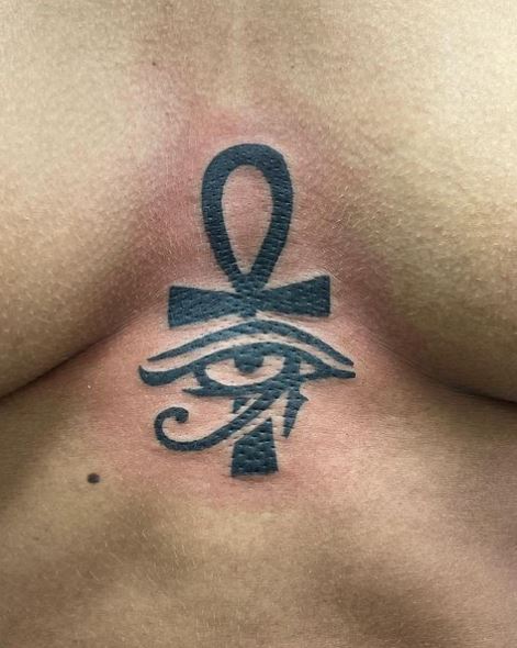 Black Ankh Breasts Tattoo